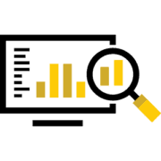 computer screen with reports and a magnifying glass