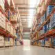 warehouse aisle with tall storage racks