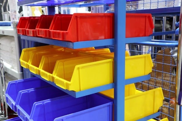 different color bins for sorting small items