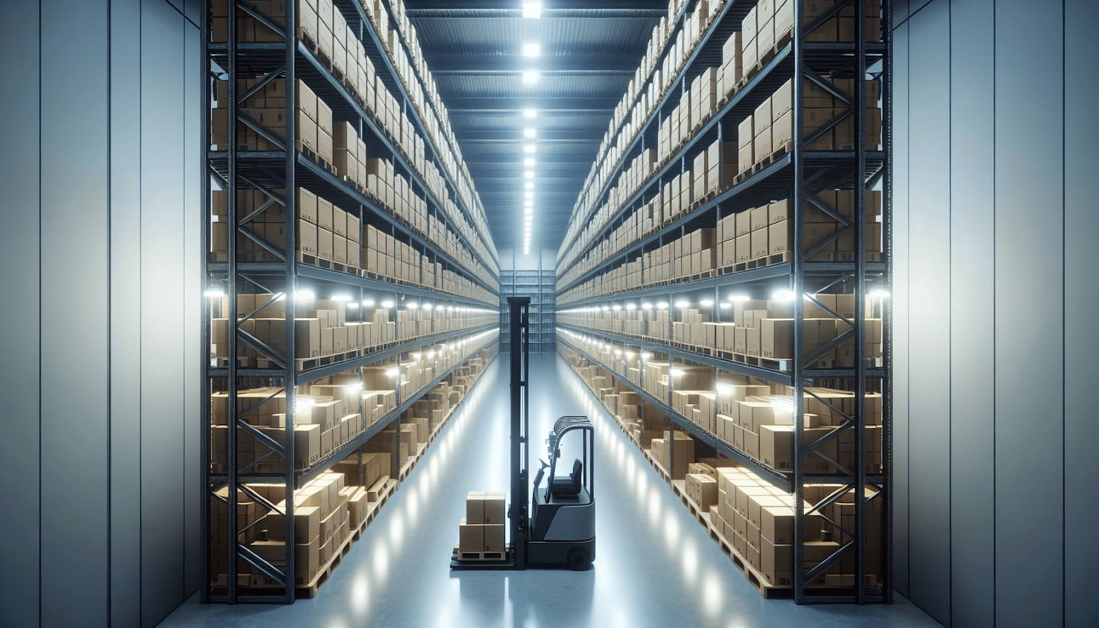 Warehouse with shelves and boxes