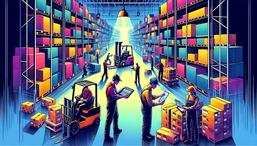 colorful illustration showing warehouse sops