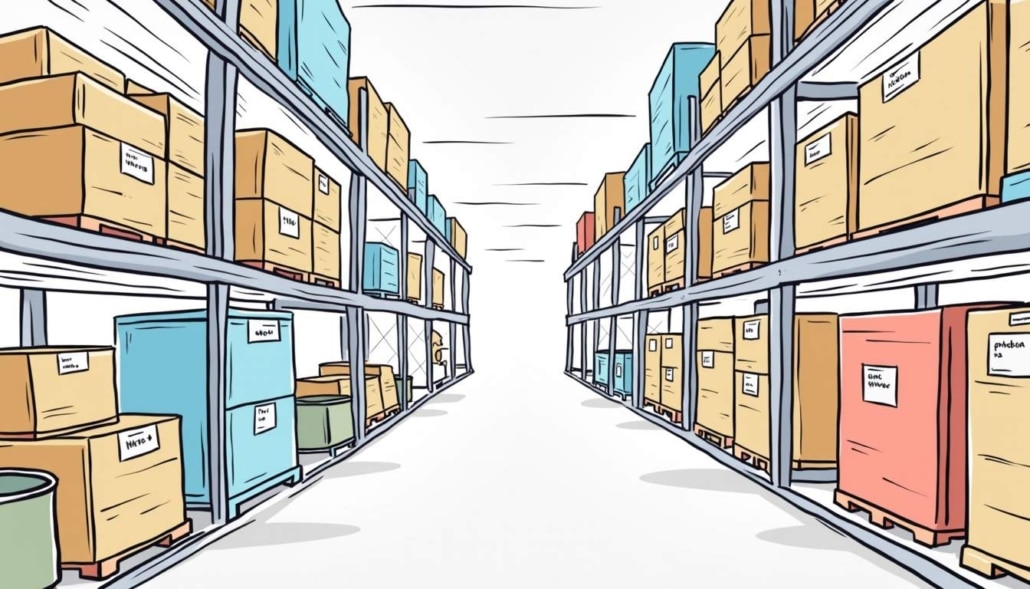 illustration of warehouse labels in aisle