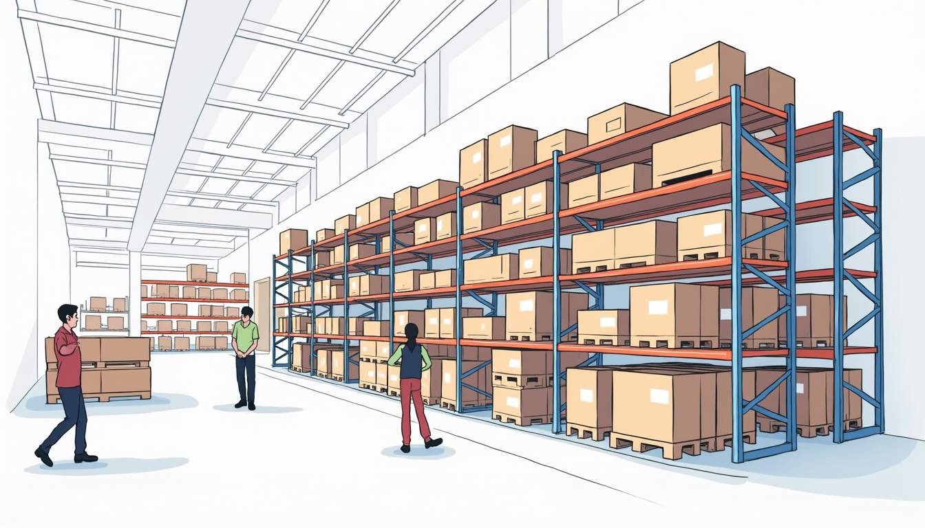 warehouse personnel near racks