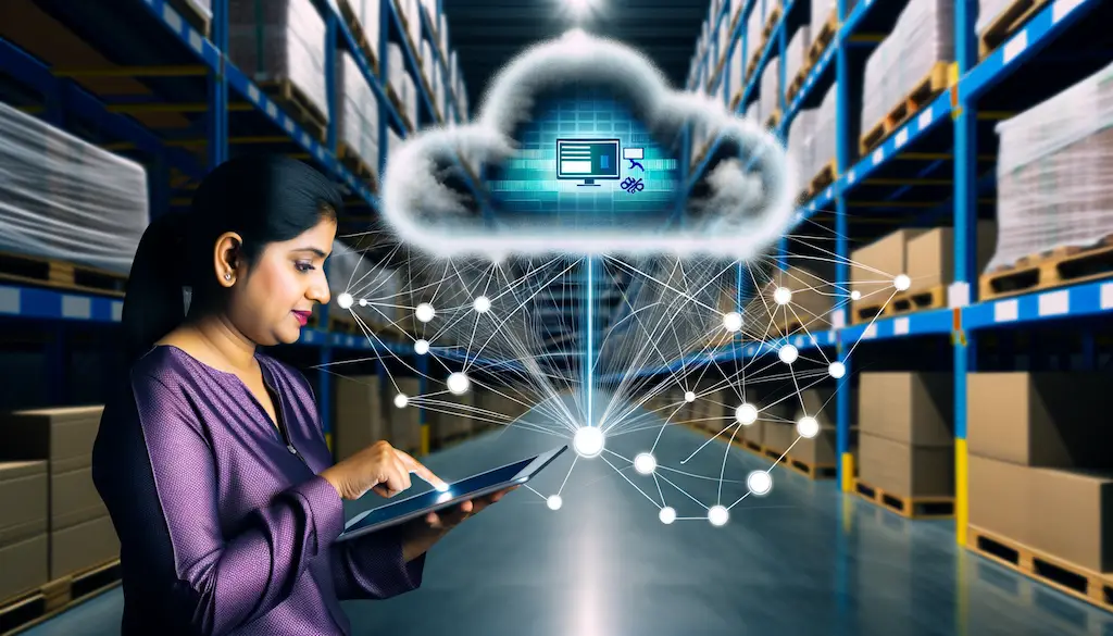 female professional using cloud inventory management system