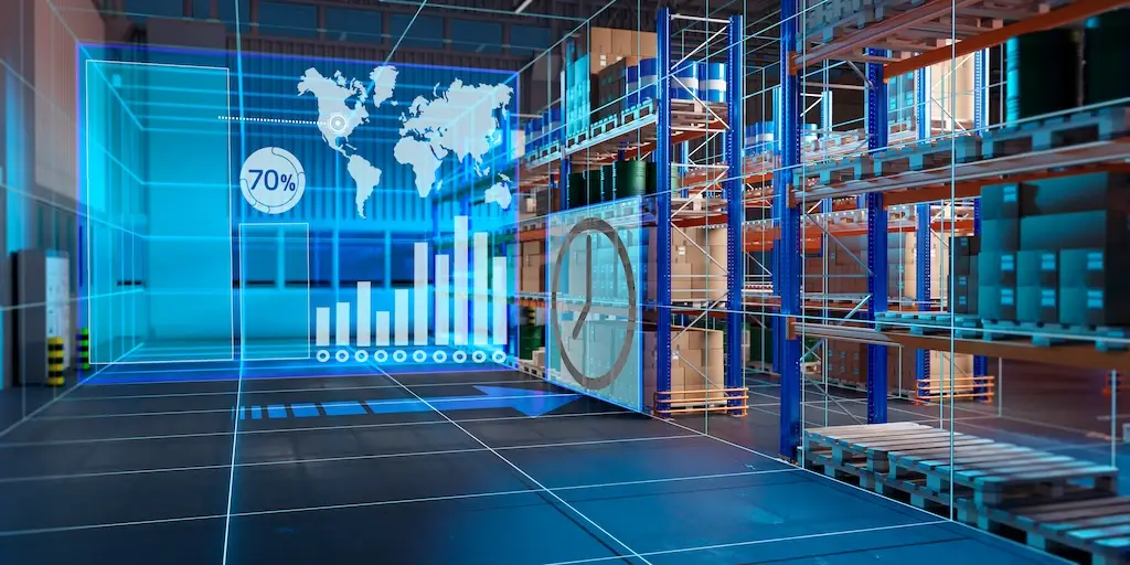 warehouse with replenishment plan graphic overlay