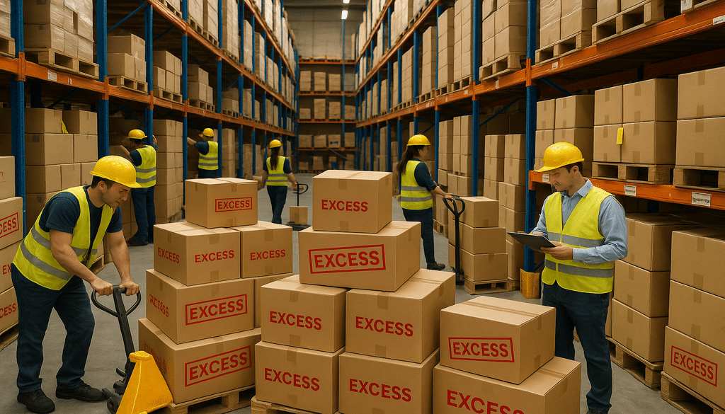 Excess inventory and marked boxes in a warehouse illustrating deadstock causes.