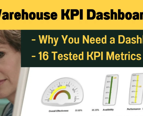 Warehouse KPI dashboard showing performance metrics with gauges and charts for business analytics