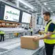 Cadence WMS software for 3PL warehouse management with worker scanning boxes on conveyor