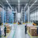 Modern warehouse with organized inventory shelves and WMS-optimized storage systems