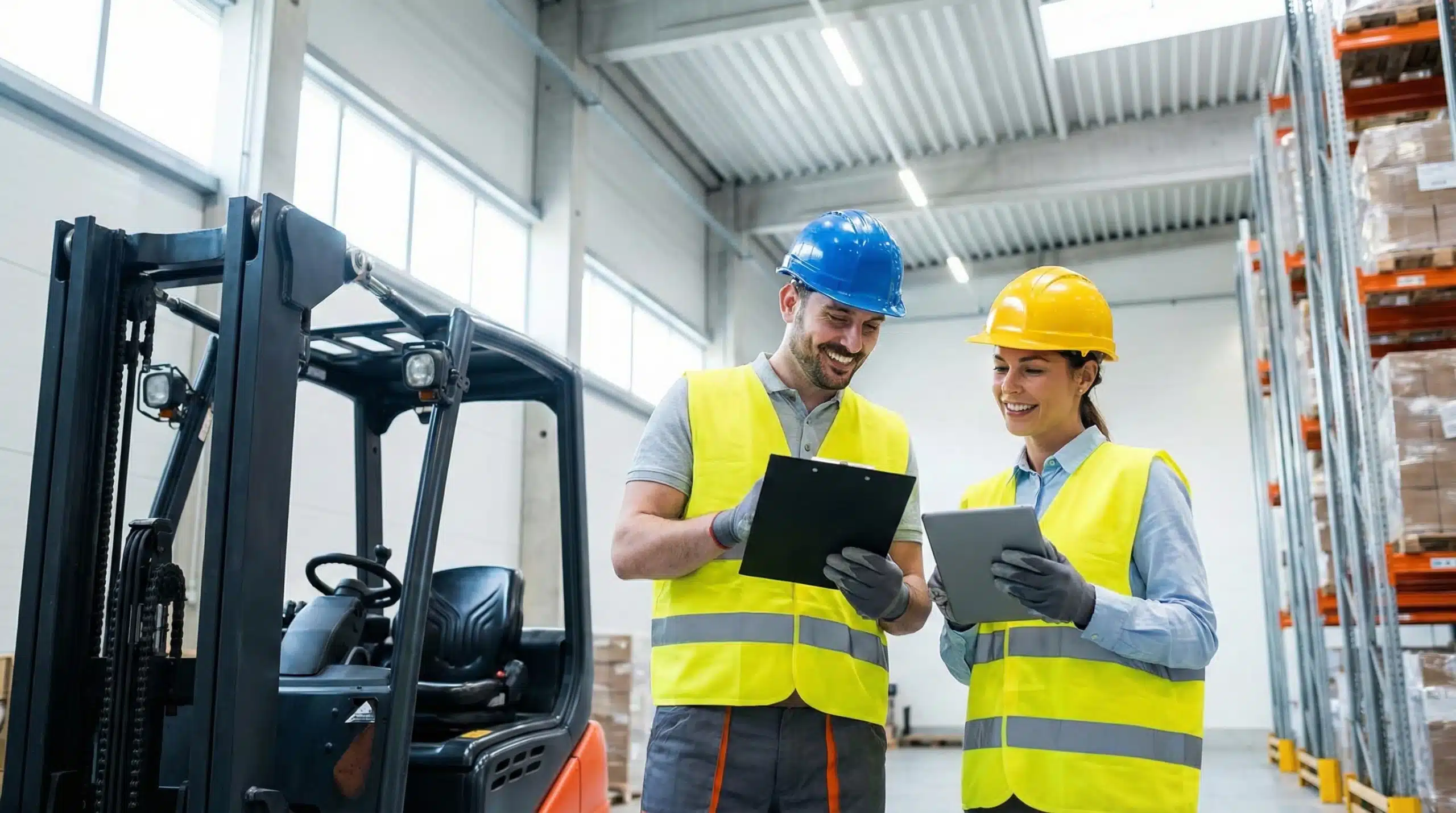 Two-warehouse-employees-with-safety-helmets-and-attire