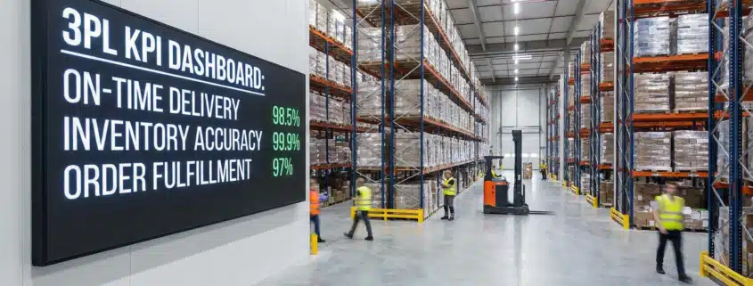 warehouse interior with 3pl kpi sign