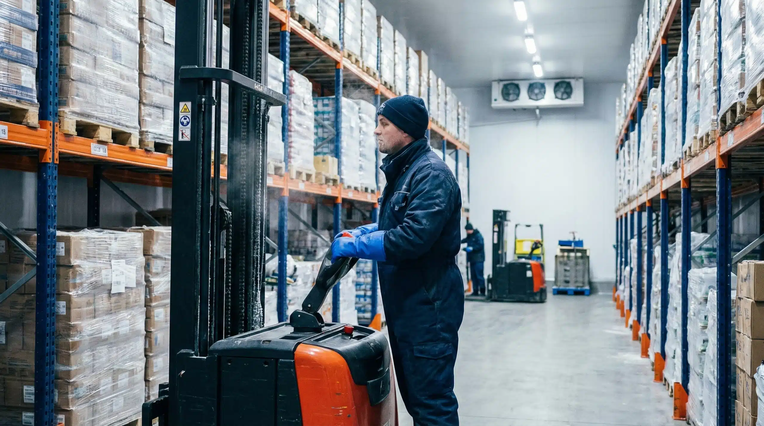 worker in cold storage warehouse