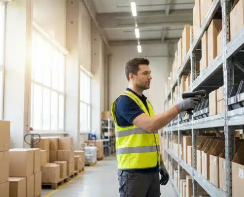 worker doing warehouse inventory replenishment illustration