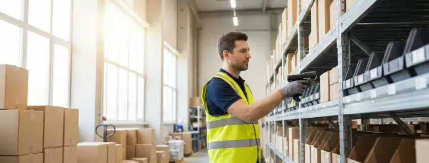worker doing warehouse inventory replenishment illustration