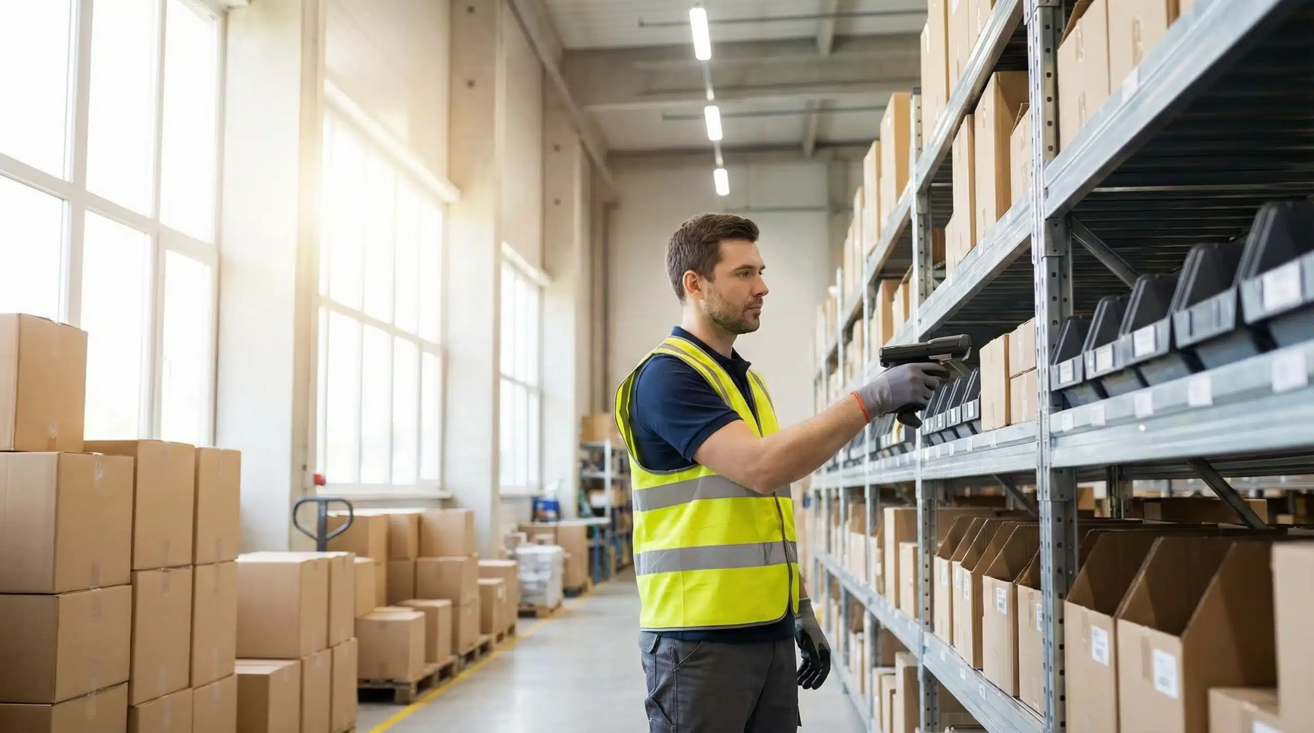 worker doing warehouse inventory replenishment illustration