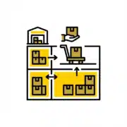 Warehouse pick-and-pass process icon showing inventory movement and order fulfillment workflow