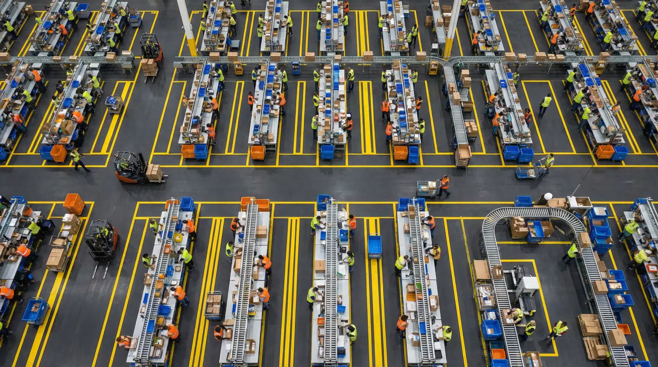 Aerial view of organized warehouse operations