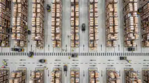 Aerial view of organized warehouse floor