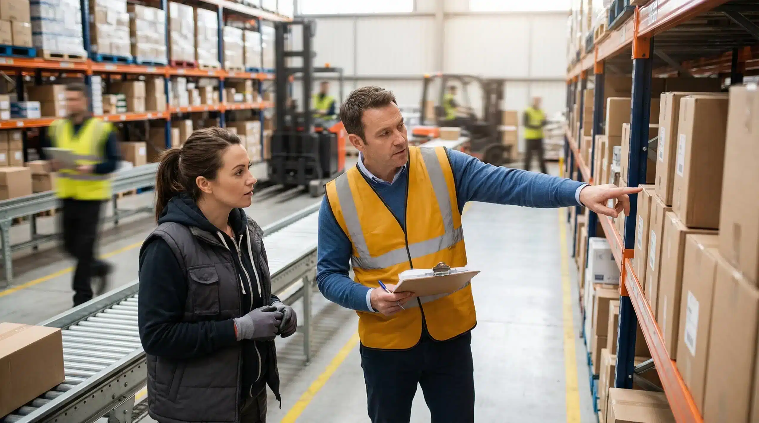 Supervisor and worker at picking station