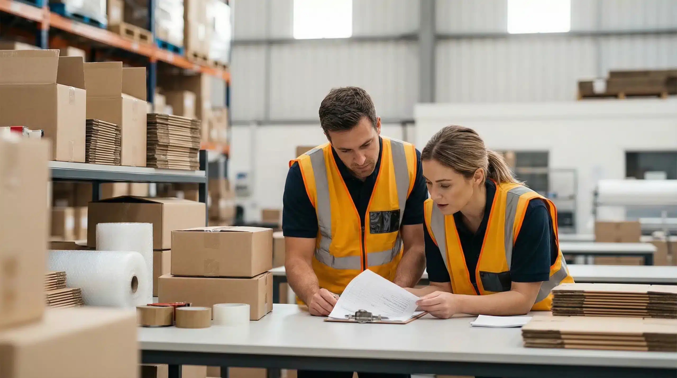 Warehouse workers checking pick list