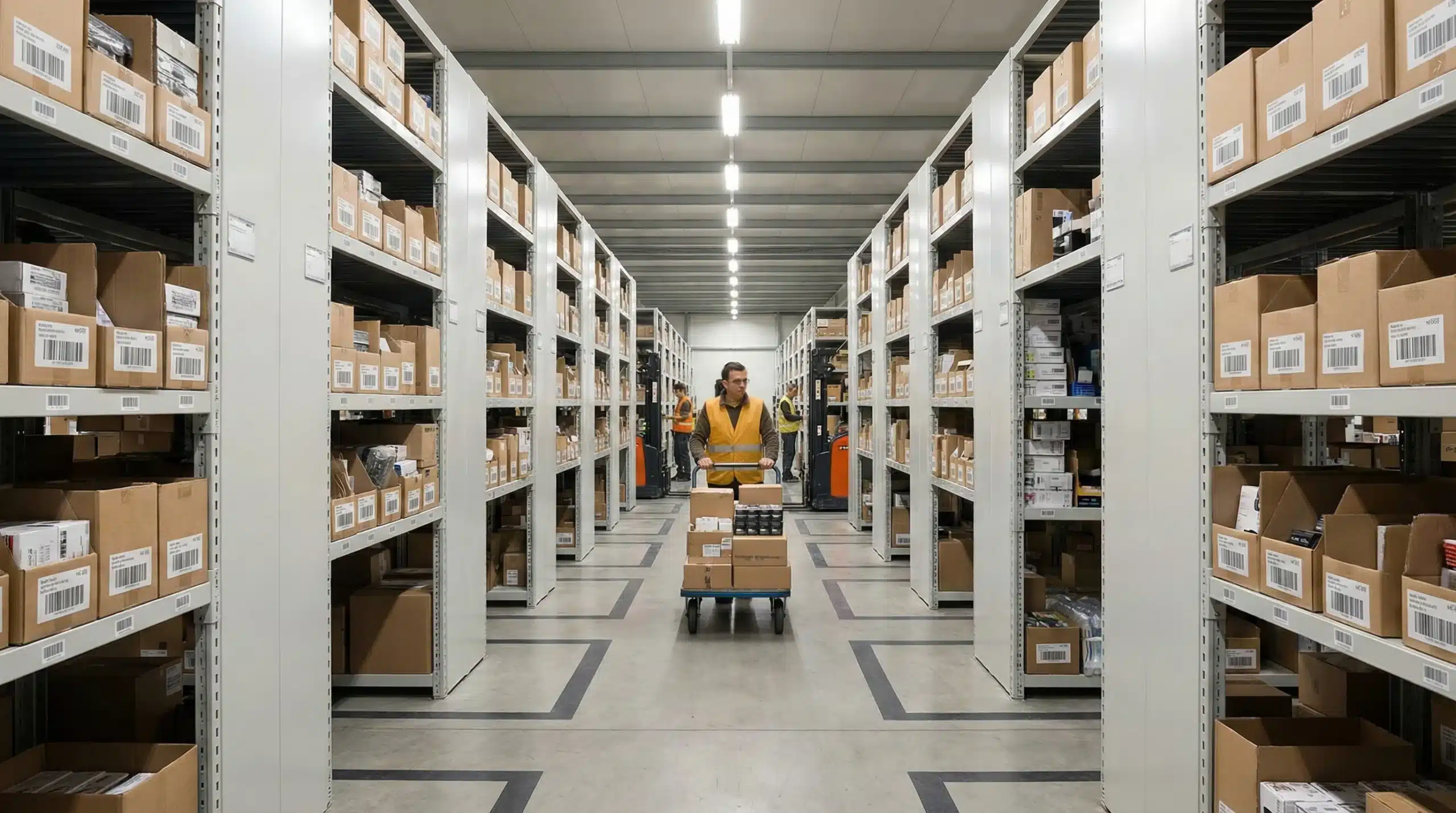 Warehouse aisle with barcode system