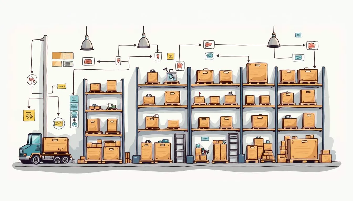 illustration of warehouse bin location labels on racks
