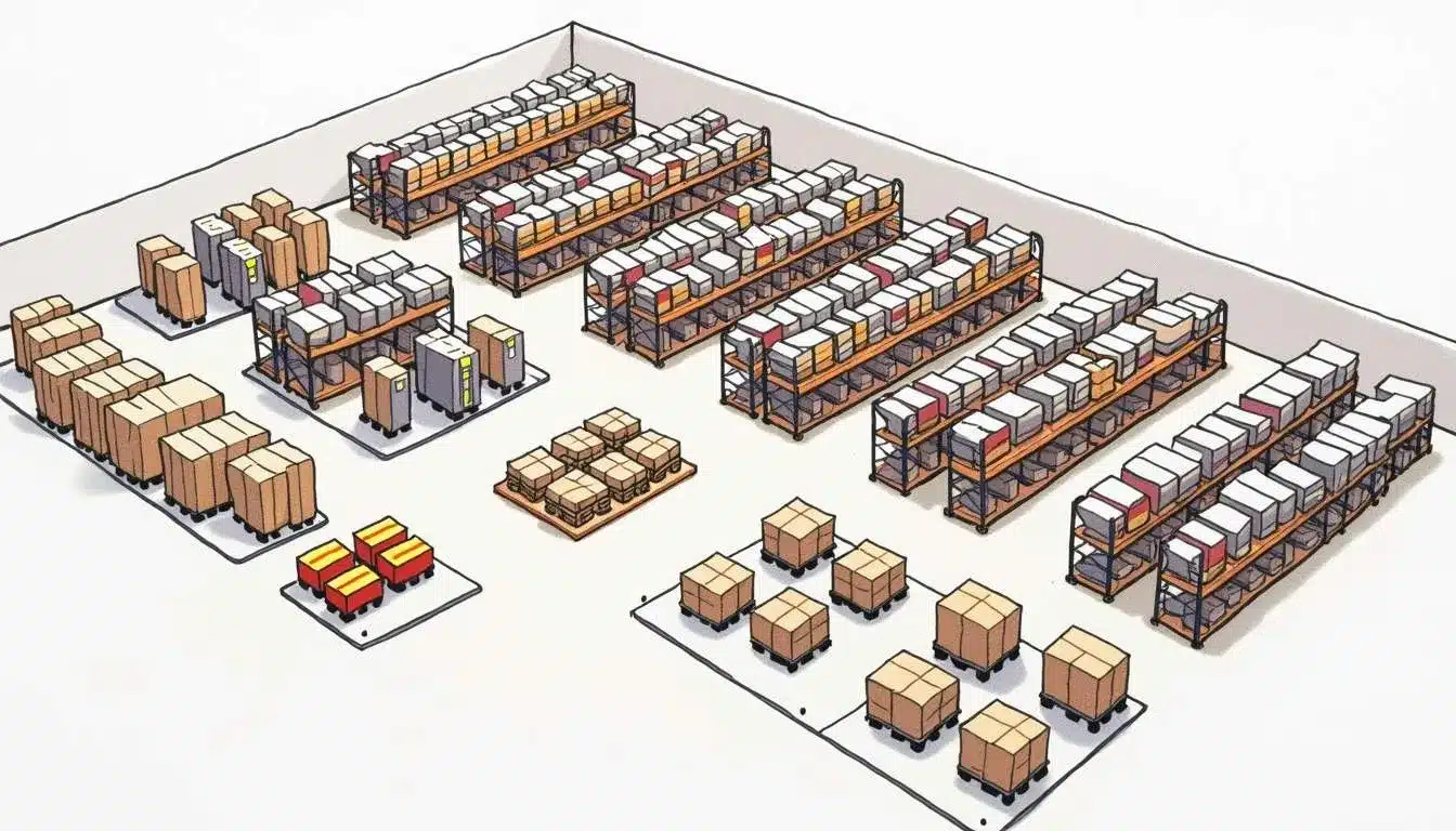 3d illustration of warehouse location labels guide