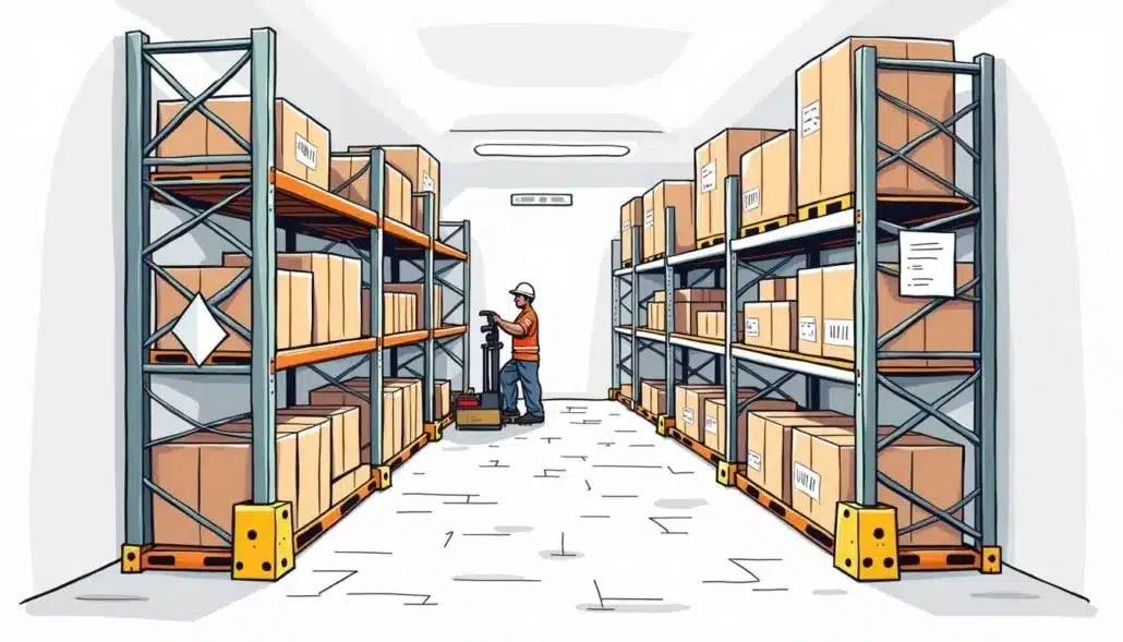 worker reading warehouse labels