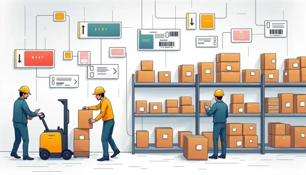 workers using warehouse labels