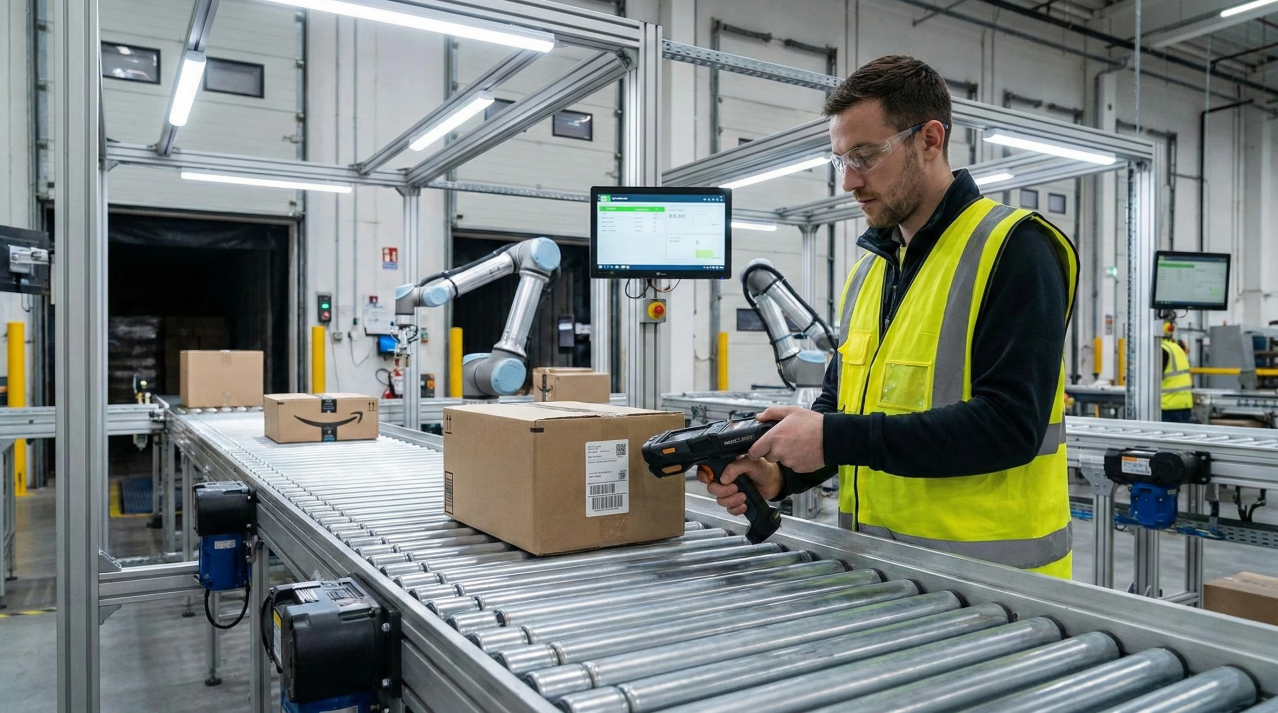 Warehouse worker scanning packages at receiving dock