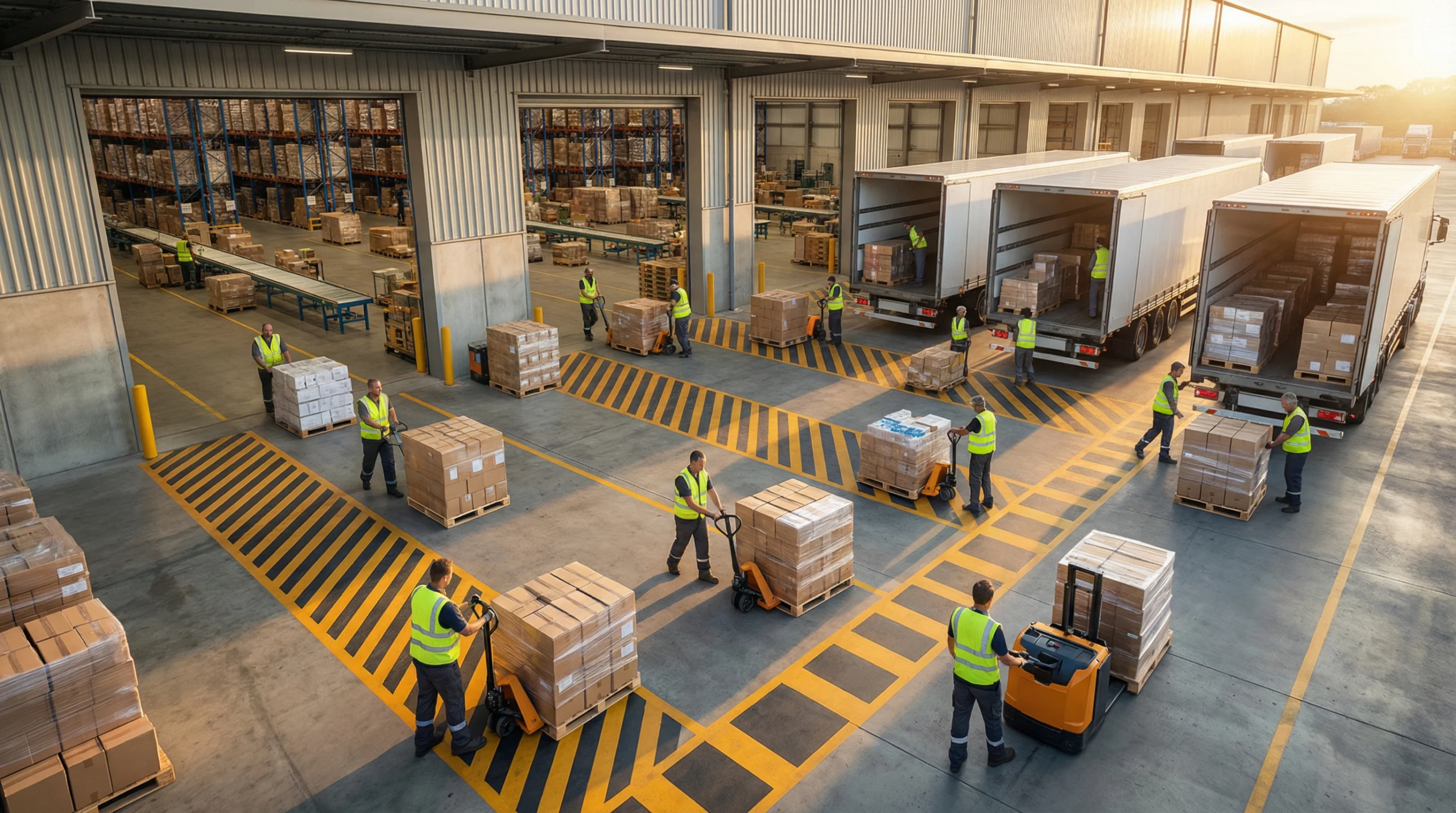 Wide shot of distribution center operations