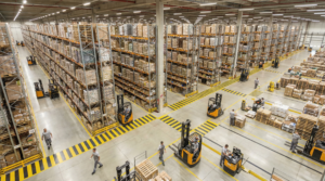 Aerial view of efficient warehouse operations