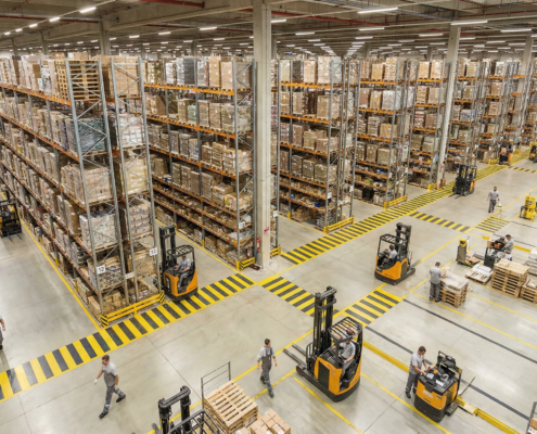 Aerial view of efficient warehouse operations
