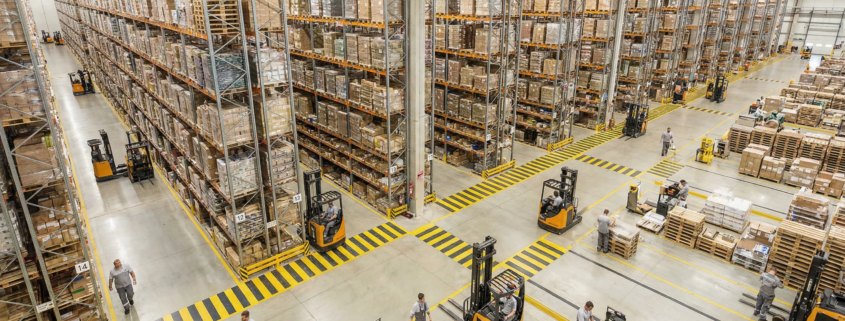 Aerial view of efficient warehouse operations