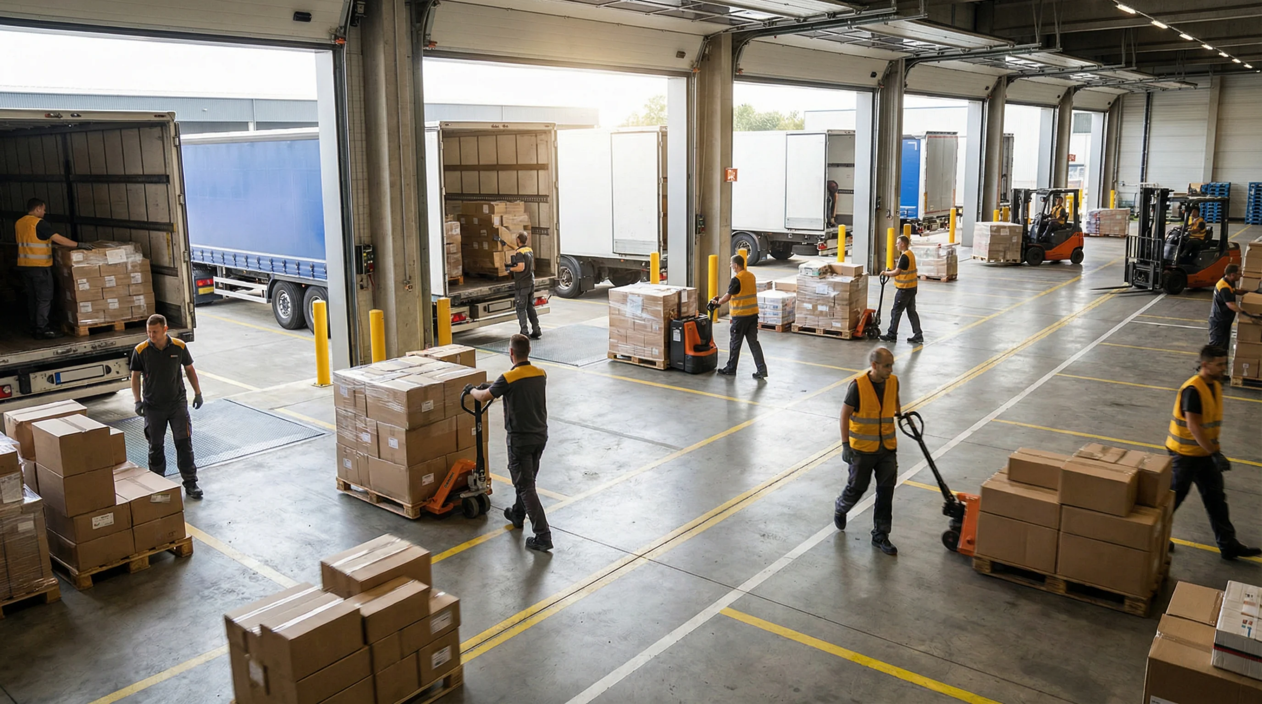 Wide shot of distribution center operations