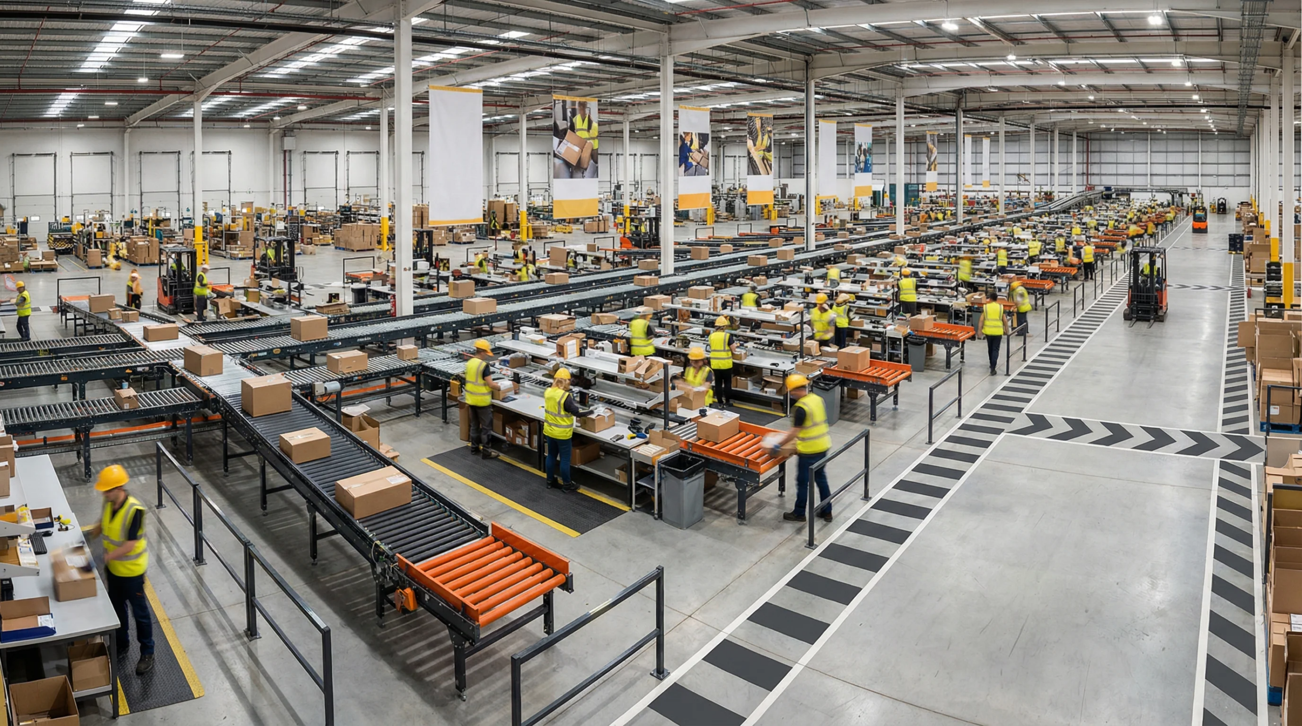 Wide shot of distribution center operations