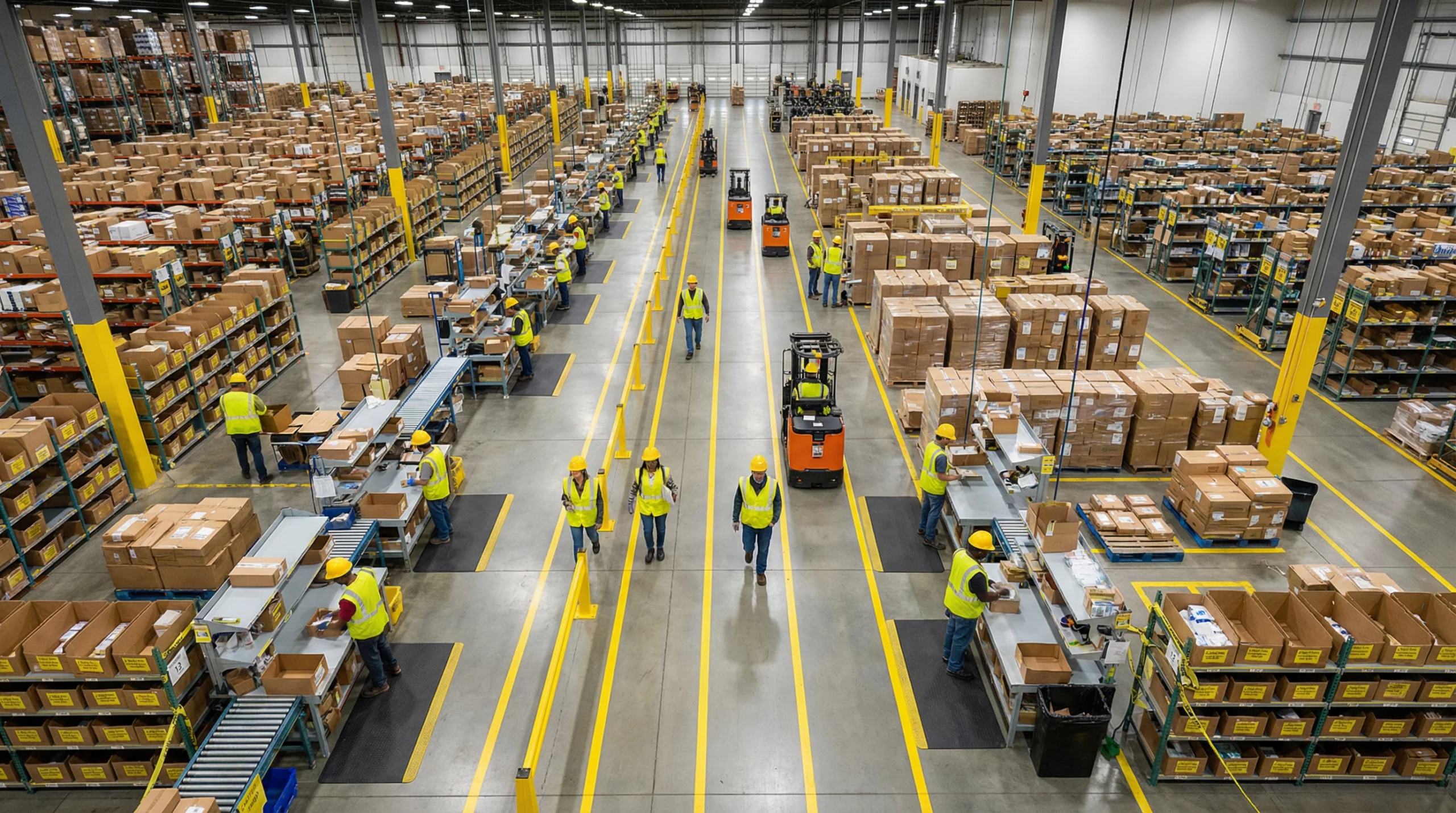 Aerial view of organized warehouse floor