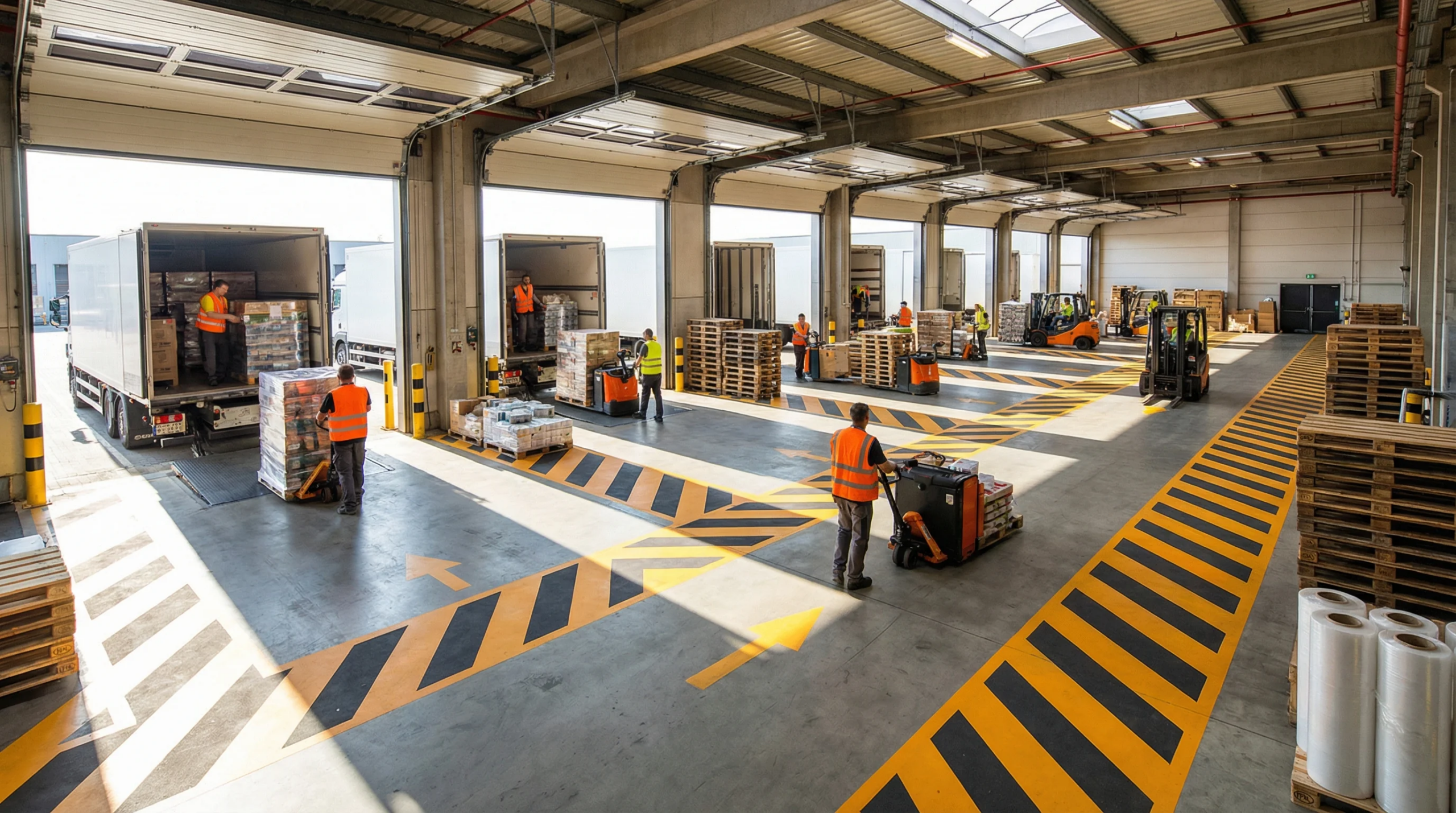 Wide shot of distribution center operations