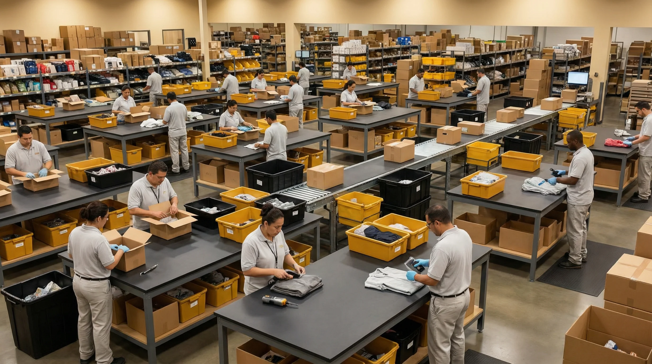 Wide shot of distribution center operations
