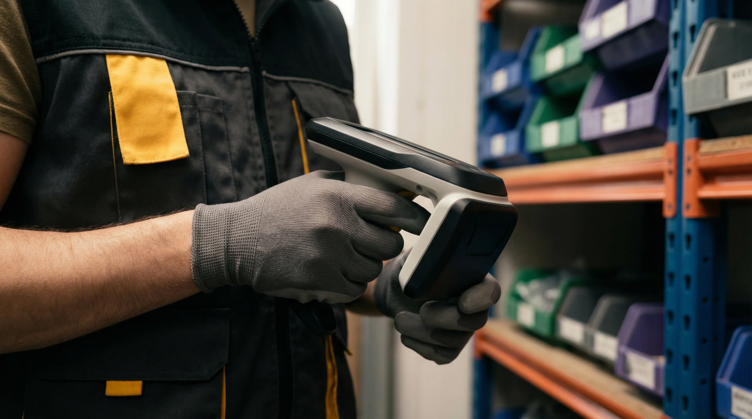 Warehouse worker scanning barcode on package