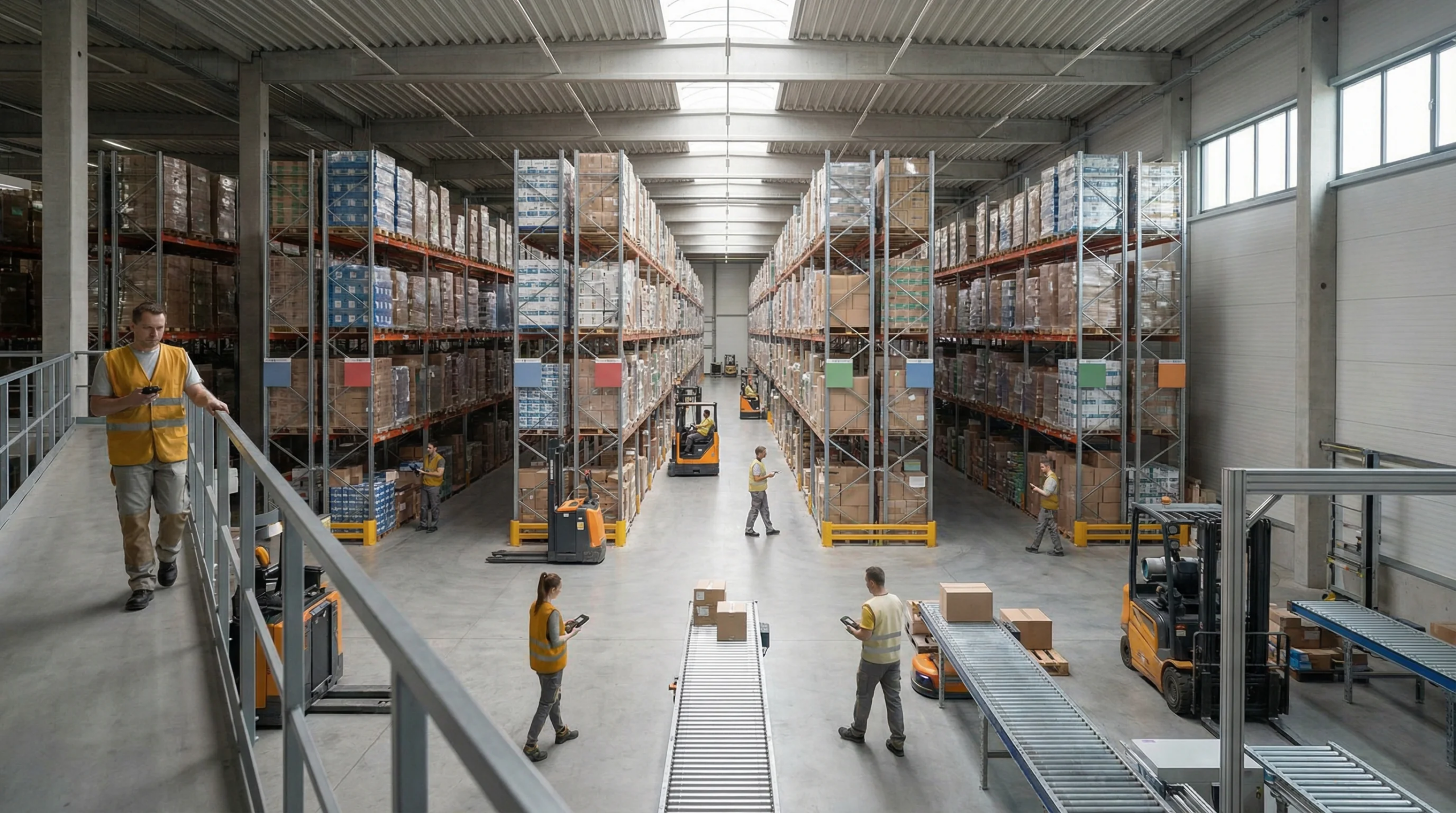 Wide shot of distribution center operations