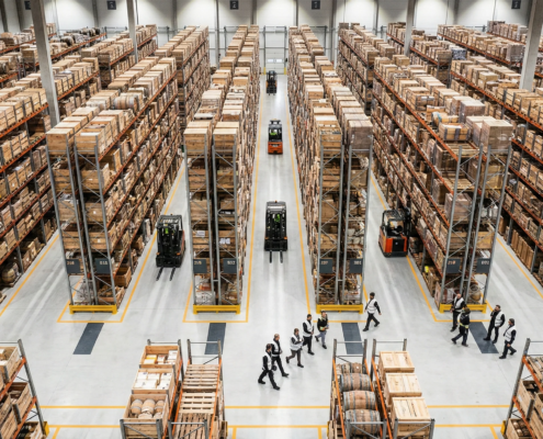 Aerial view of warehouse automation wine spirits