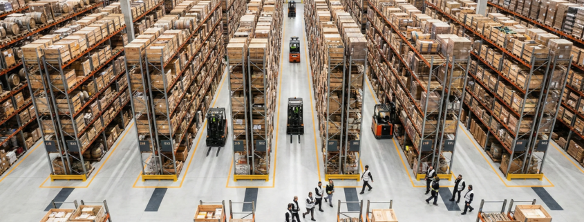 Aerial view of warehouse automation wine spirits