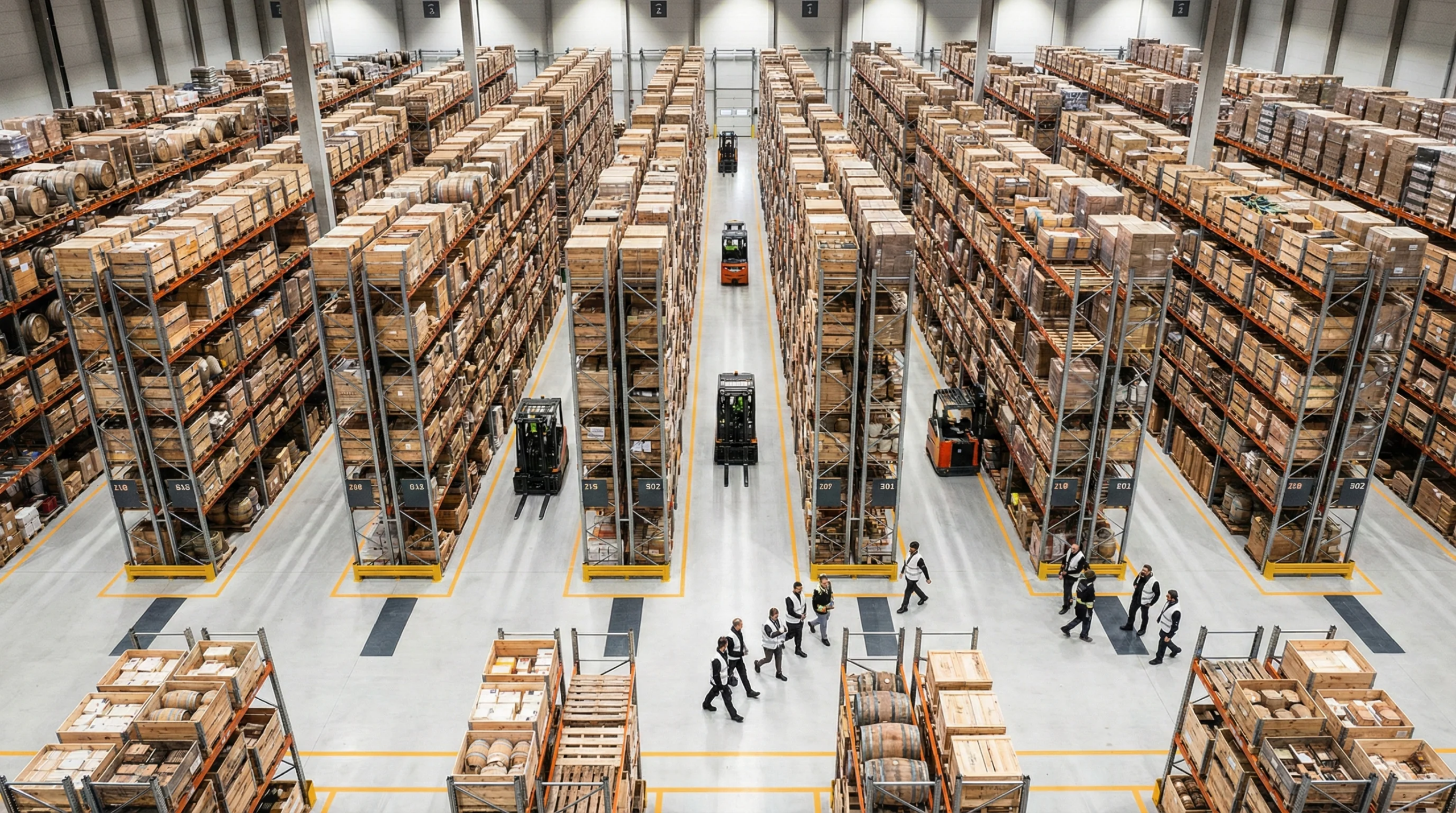 Aerial view of warehouse automation wine spirits