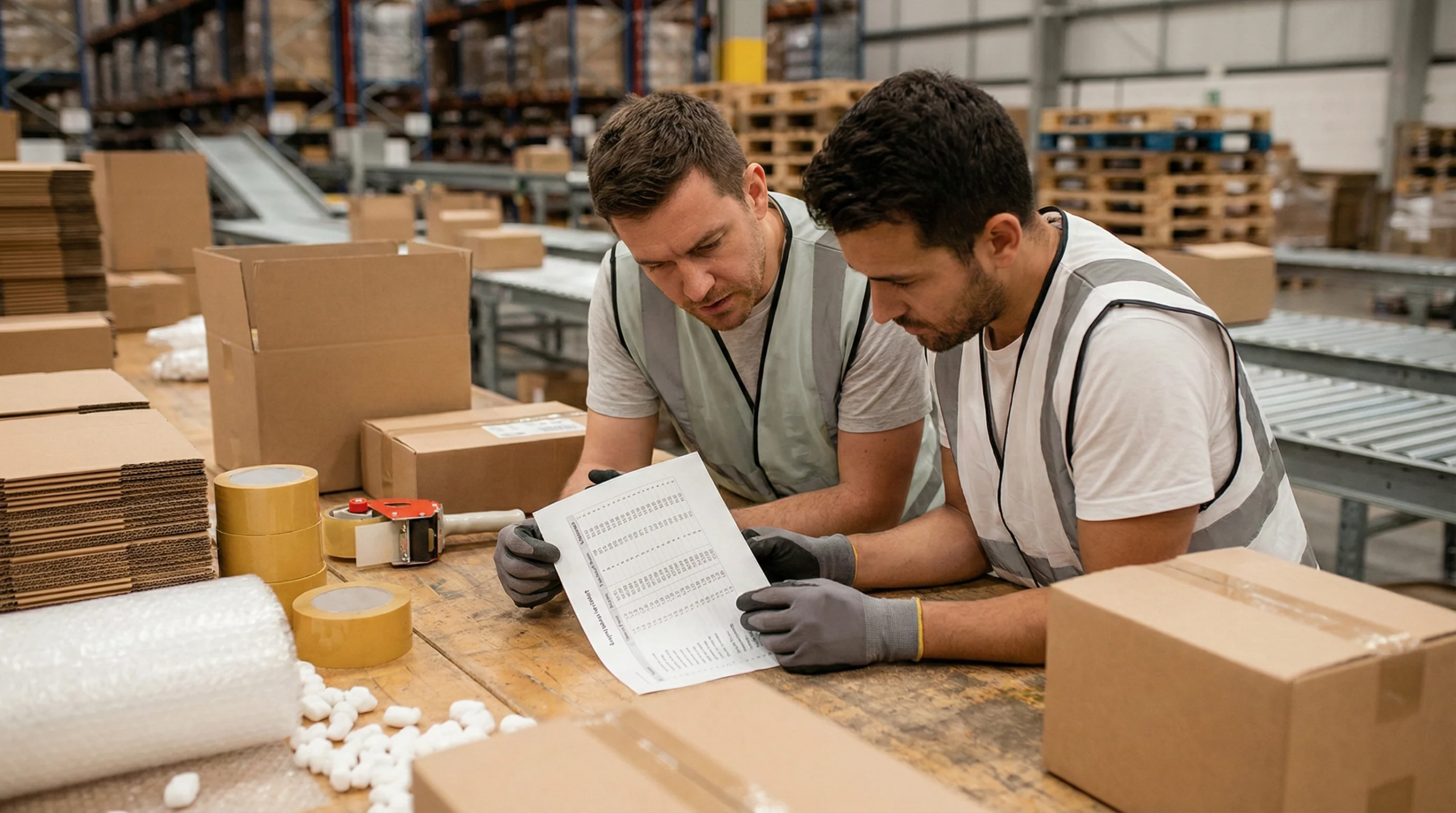 Warehouse workers reviewing pick list