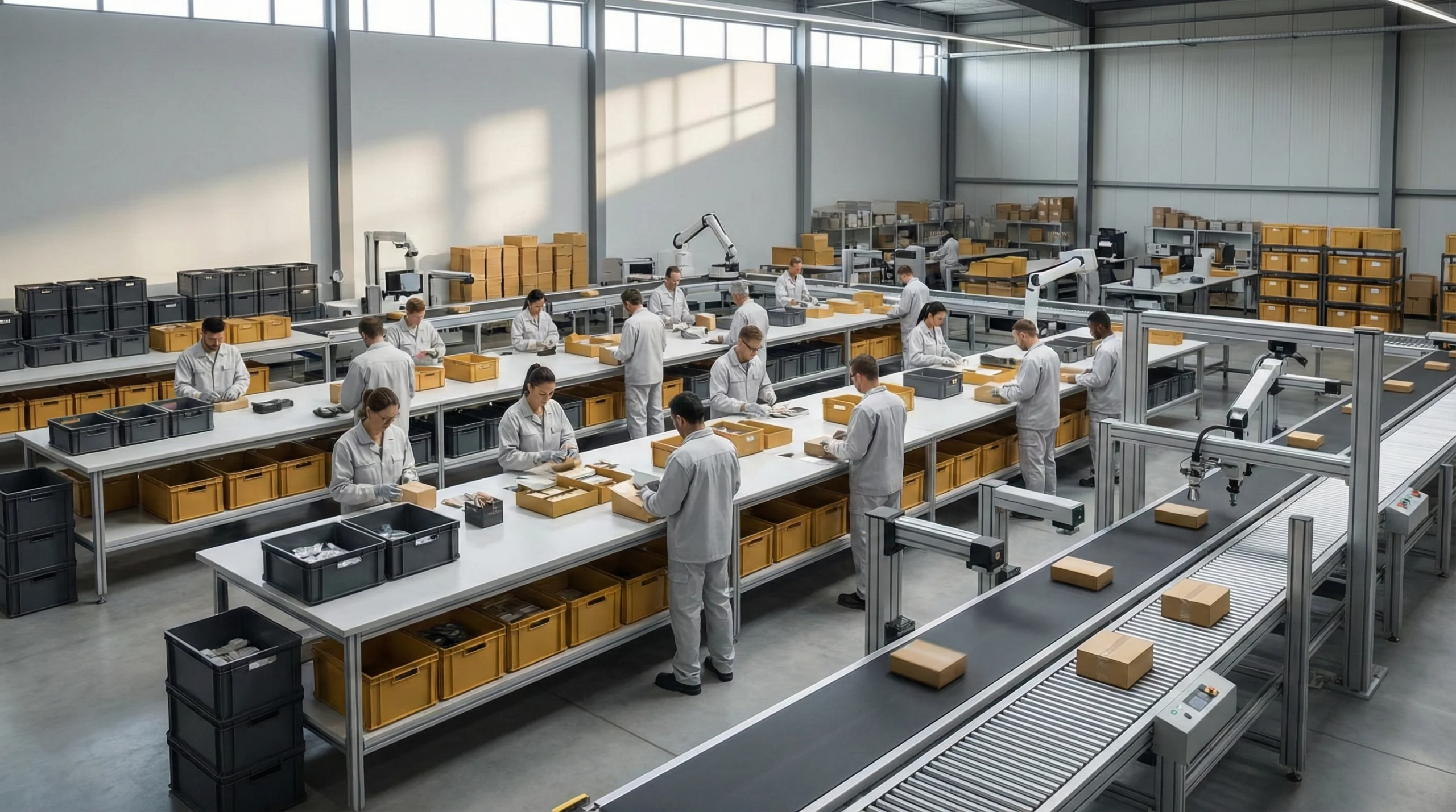 Wide shot of distribution center operations