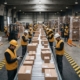 Warehouse workers scanning packages at dock