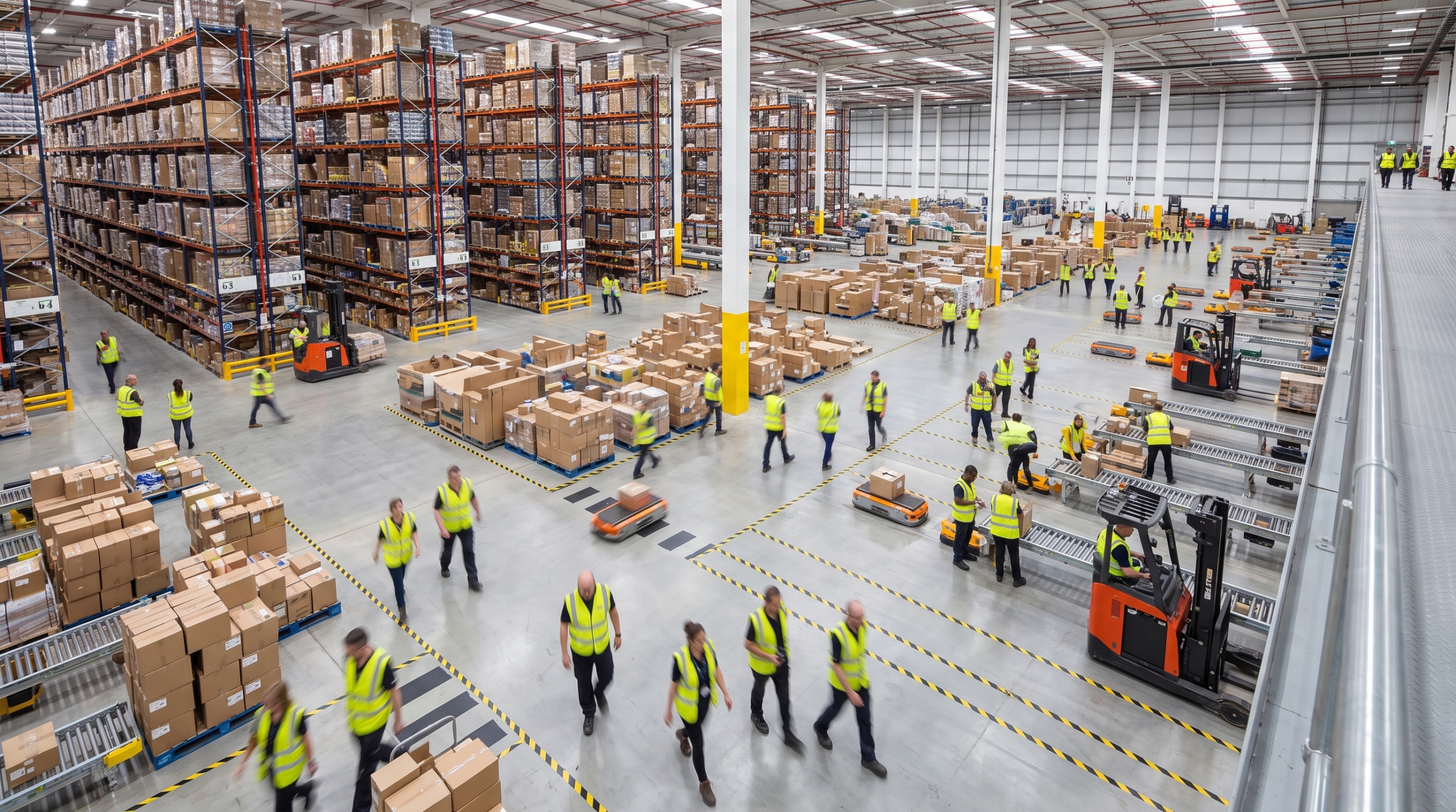 Wide shot of distribution center operations